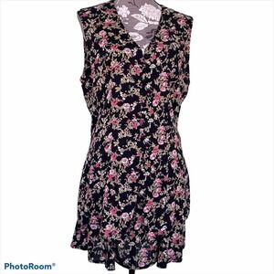 Vintage 90’s Floral Rayon Sleeveless Button Front Vest Top & Skirt Set Granite